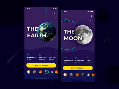 Solar System Journey UI concept app earth education falconx future ios mobile moon planets space stars