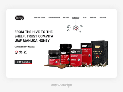 Comvita Website Design bee blackandwhite branding company comvita flat honey honey bee honeybee honeycomb product design red uidesign uidesigner uiux website website concept website design