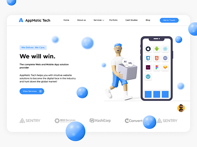 AppMatic Landing Page Version 2 branding flat ios app design uidesign uidesigner userinterface vector website website design