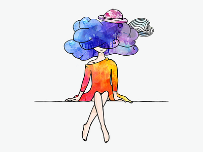 Head in the clouds illustration scribble watercolor