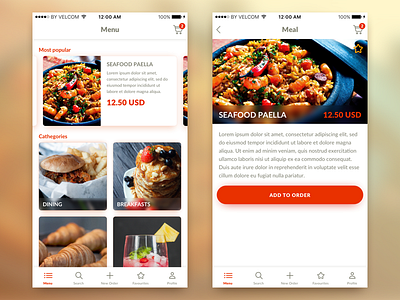 Food delivery app app design catalog flat food ios iphone list menu mobile shadows ui ux