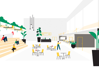 Cubics workspace 2 animation architecture carpet chair character characters desk desktop dining drink grid illustration lamp laptop meeting perspective plants wave workspace