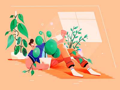 New quarantaine hobby's animation can carpet earth happy hobby illustration living room monstera pilea plant plants pot procreate quarantaine water watering watering can window