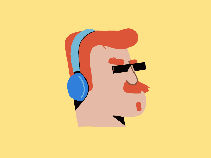 Wiggle animation audio framebyframe glasses head headphones illustration loop man moustache music notes procreate sound wiggle