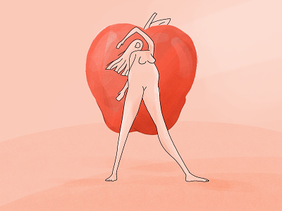 Apple apple body bodyshapes dance dancing feminine fruit hair line minimal naked outline procreate round rounded shadow shape sketch woman women