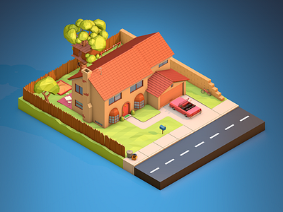 The Simpsons House 3d art car cartoon cinema4d design diorama game house illustration isometric low low poly lowpoly lowpoly3d lowpolyart poly simpsons