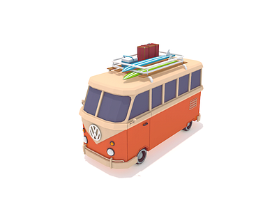 VW Van beach car cartoon game low low poly car low poly van poly surf van vehicles volkswagen