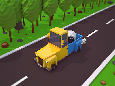 Low Poly Truck car cartoon low low poly truck poly road sheep tree truck vehicle white yellow