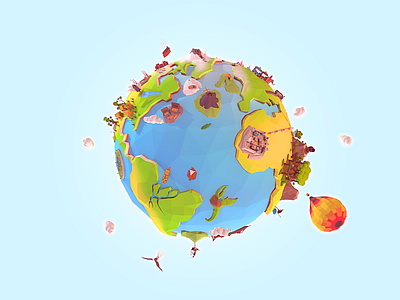 Low Poly World cartoon earth jule low poly polygonal project verne world
