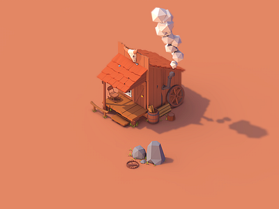 Low Poly Trapper Home cartoon home house. trap low poly polygonal project trapper world