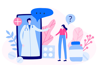 Woman consulting with doctor character consulting design doctor flat graphic design health illustration man medical medicine mobile online small smartphone vector woman