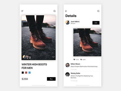 Share and shop app iphonex mobile. shoes shopping ui ux