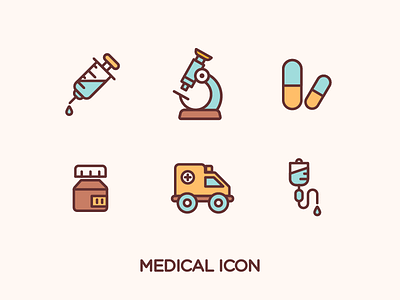 Medical Icon ambulance capsule icon infusion bottle. medicine bottle microscope needle tube