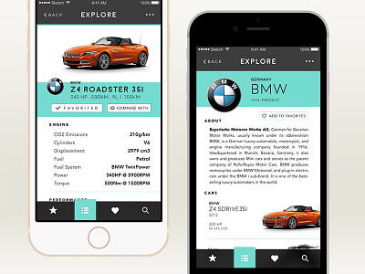 Car.Specs.App app brand page button favorite ios mobile product page