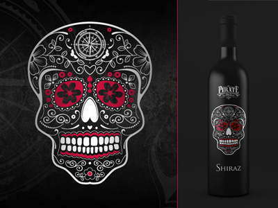 Skull australia black bottle label matte skull wine