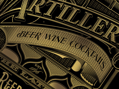 Artillery artillery bar design gold lettering old restaurant savannah typografia typography