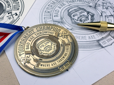 Bad Axe Throwing | Medal axe badaxe biernat canada details medal sketch szkic typography usa