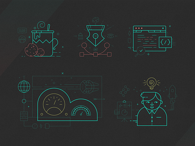 Illustrations for Bizboard bulb code dashboard design globe icon power space speed technology tools user