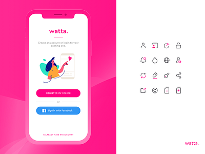 Illustration & Icons for Watta Dating App app dating dating app heart icons icons set illustration line love mobile ui ux