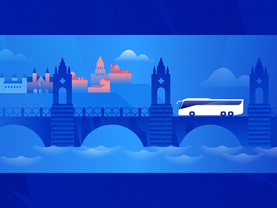 Global Express Illustration branding bridge bus city design europe ui vector water