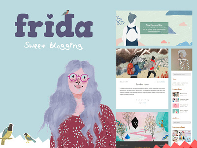 Frida Theme Elements Cover blog blogging colorful colors creative design editorial feminine journal magazine template theme ui ux web webdesign website wordpress
