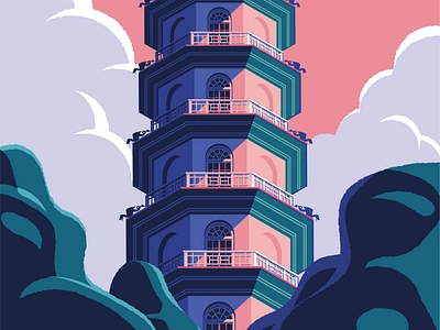 Kew Gardens Pagoda asia building isometric london pagoda