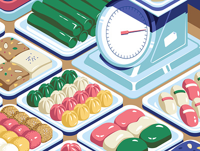 Korean 'Ricecake' snacks asia food isometric korea market ricecake seoul