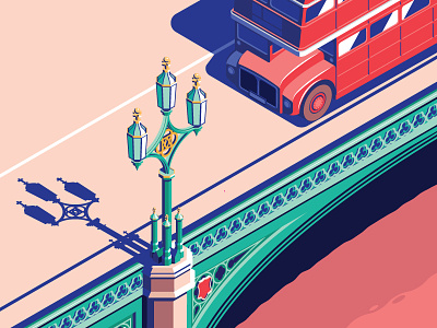 60's London bridge bus city isometric london routemaster thames uk