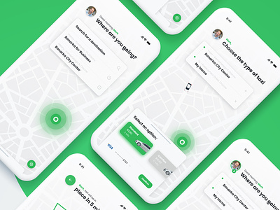 Green Taxi - 01 | Daily UI aplication app design booking clean green ios madewithxd map navigation taxi taxi app