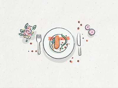 Fine Dining Illustration clean dinner hand illustration line lunch salmon simple subtle wedding