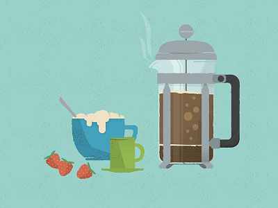 Morning Illustration breakfast coffee cup french press illustration milk morning strawberries