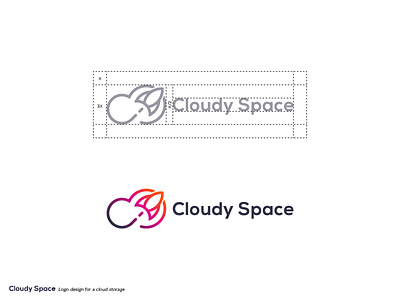 Cloudy Space brand cloud design grid icon identity illustration logo logotype rocket storage wordmark