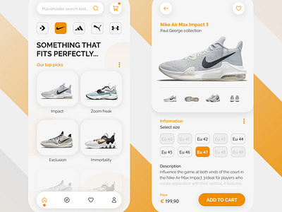 Two screen concept. Shoe App app branding design graphic design minimal ui ux