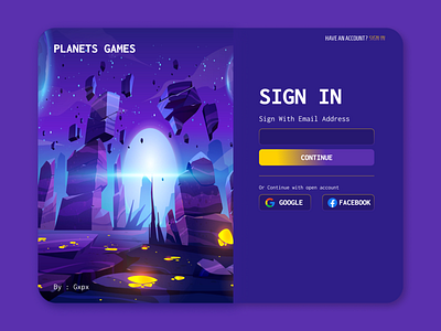 Simple Login view for Game Planet 🚀🪐🔥 design game game design graphic design ui ui game web game design