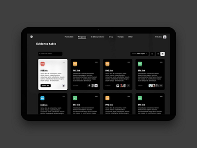 Evidence dark table analysis dark ui dashboard dashboard app dashboard ui design frequency interface list medical table ui