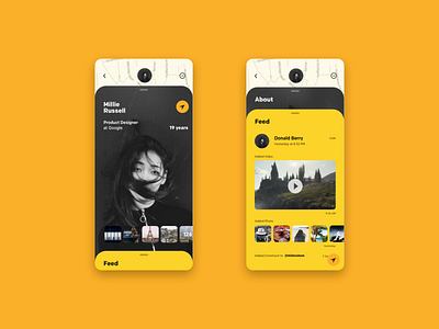 Profile screens for Filo App about feed map mobile news profile ui uiux web yellow