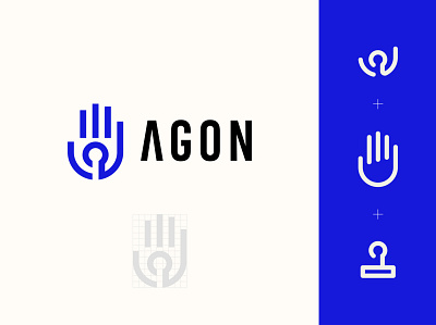 Agon design hand illustration joystick logo man victory