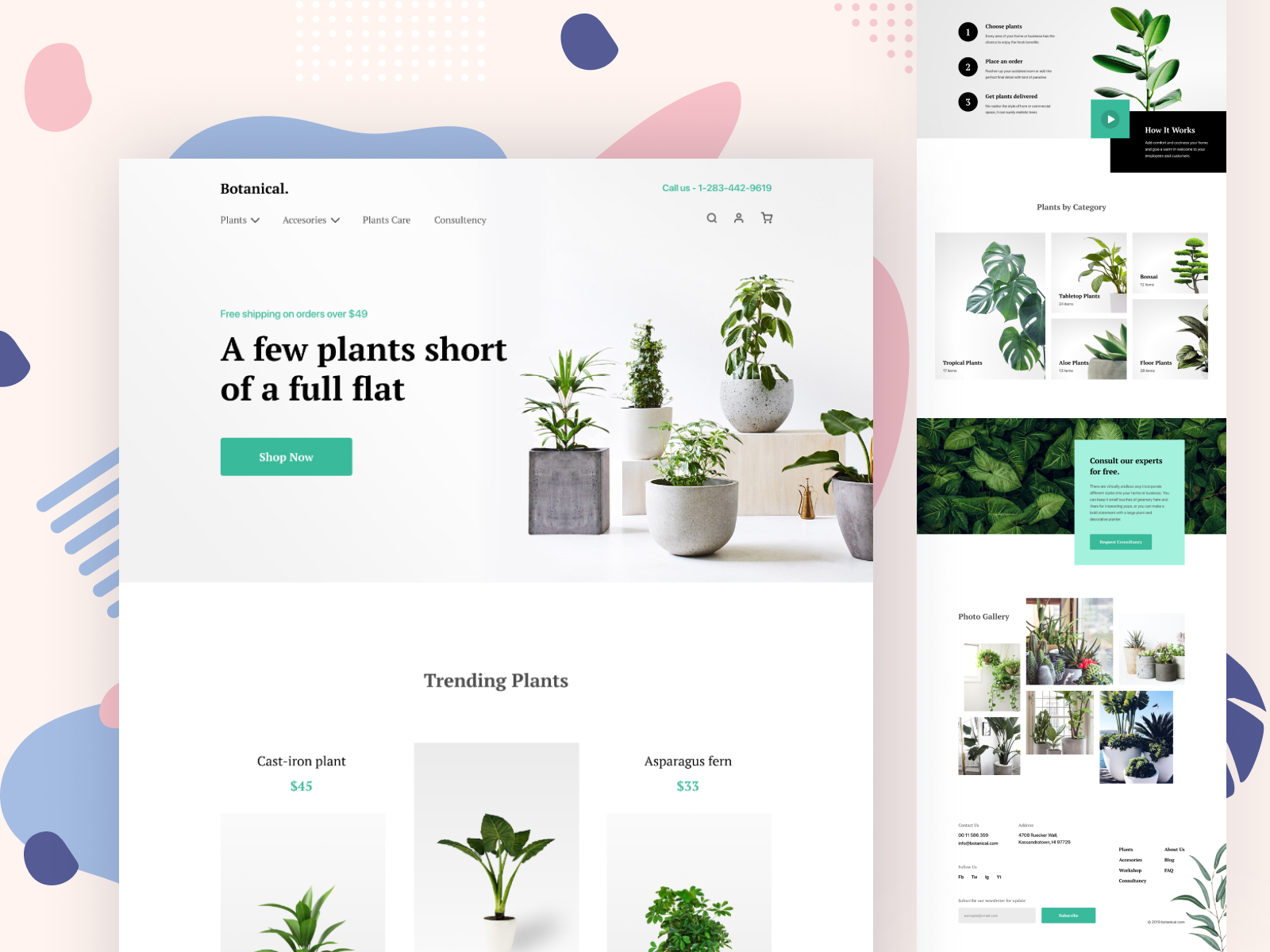 Page plant. Лендинг магазина цветов. Минималистичный лендинг. Plant shop. Green Plant web site Template.