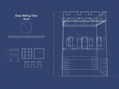Tower Blueprint 2d 3d after effects animated animation blueprint design great wall of china illustration lines tower wall