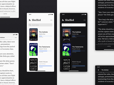 Shelfed App app book books dark dark theme ebook epub figma interface kindle mobile reading reading app simple uiux