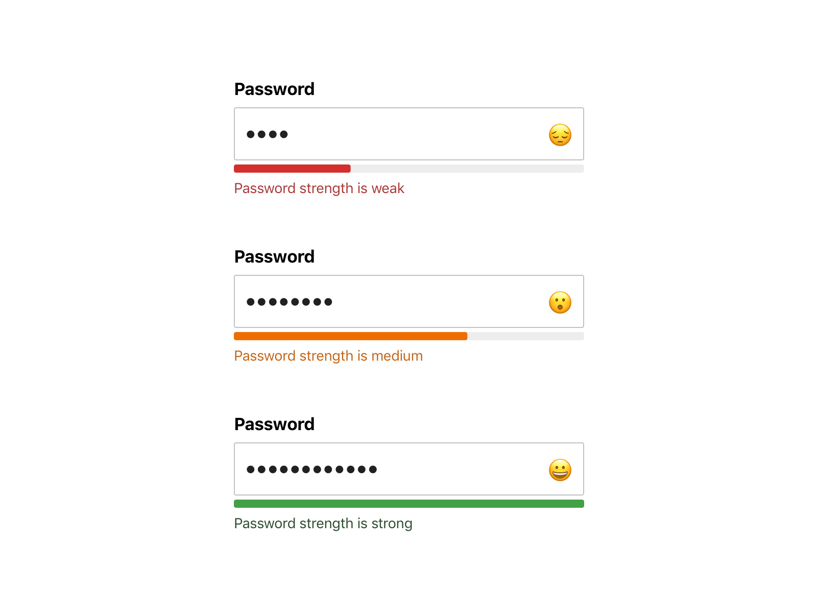 T password. Password strength. Password strength: strong. Password Incorrect for app. Password Hints UI.