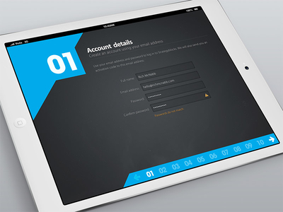 Account registration account form interface ipad password process register registration sign up steps ui ux