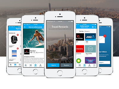 Travel Rewards app app collect iphone points rewards shop sign in sign in spend travel ui ux