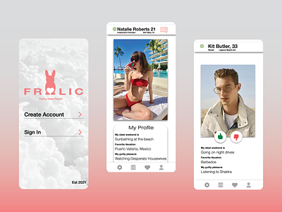 Frolic app dating design ui ux vector