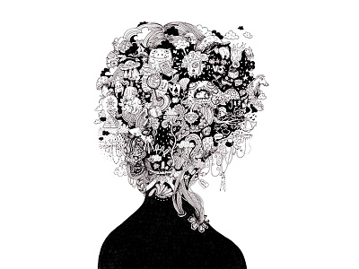 "HEAD" black characters detail doodle drawing head illustration imagination ink sketch white