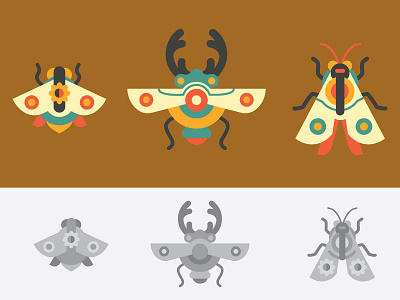 Bugs art bug bugs color design flat fly illustration moth render simple uniline