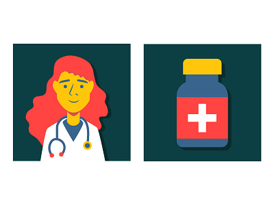Icon Medicine art cure design doctor girl help icon illustration medicine pills set
