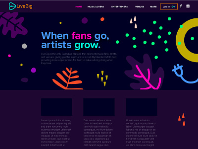 LiveGig Homepage Design dark design growth home home page illustration jungle leafs music night out plants web