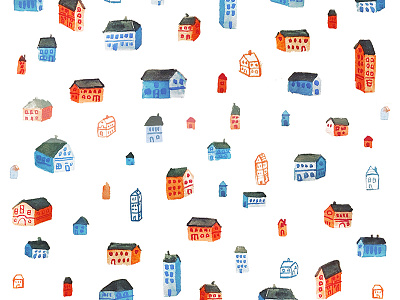 Houses watercolor pattern