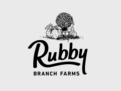 Rubby Farms Logo corn custom font design farm hand drawn illustration logo mums pumpkin ruby type typography